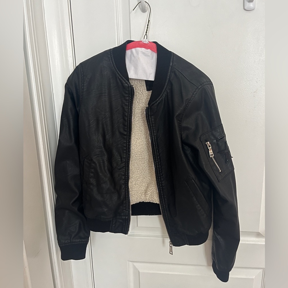 Steve Madden leather bomber jacket. Size small, barely worn.